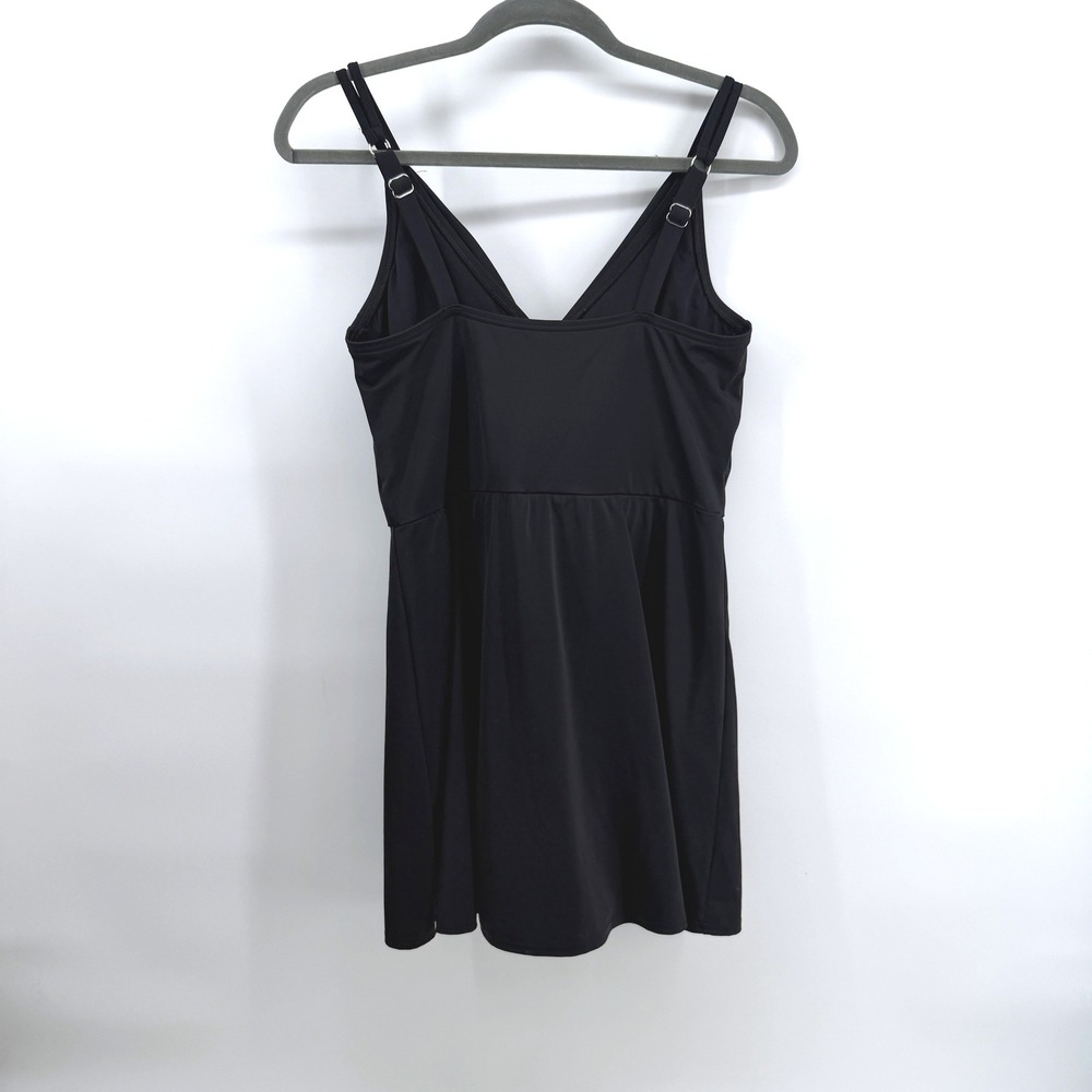 Lands' End Swim Dress Surplice Wrap Front M 10-12 Black Womens Swimwear SEO